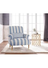 Guido Maria Kretschmer Home & Living XXL-Sessel »Cholet«, mit Zierkissen und Beinen aus Eiche, Bezugsqualität: Baumwollmix, Big , blau , Guido Maria Kretschmer Home&Living , blau-creme