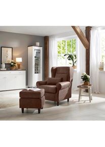 Ohrensessel »Eric«, inklusive Hocker in Karostoff oder Luxusmicrofaser Vintageoptik , braun , Home Affaire , dunkelbraun