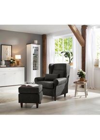 Ohrensessel »Eric«, inklusive Hocker in Karostoff oder Luxusmicrofaser Vintageoptik , grau , Home Affaire , anthrazit