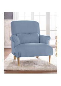 Guido Maria Kretschmer Home & Living XXL-Sessel »Cholet«, mit Zierkissen und Beinen aus Eiche, Bezugsqualität: Baumwollmix, Big , blau , Guido Maria Kretschmer Home&Living , blau uni