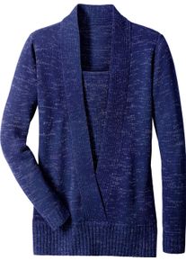 Damen 2-in-1-Pullover mit Schalkragen-Optik blau-meliert