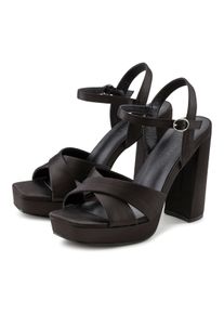 Lascana Sandalette, High Heel mit Plateau Und Blockabsatz In Satin Optik Vegan Schwarz, Größe 37