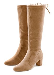 Lascana Stiefel, Aus Elastischem Stretchmaterial mit Langschaft Und Blockabsatz Vegan Braun, Größe 42