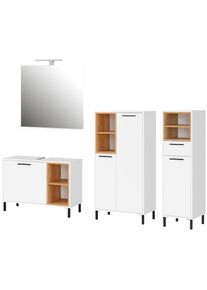 Germania Badezimmer-Set »Loria«, (4 St.), bestehend aus WB-Unterschrank, Mediumschrank, Kommode und Spiegel weiß Weiß/Navarra-Eiche-Nachbildung