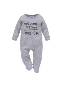 Klitzeklein Schlafoverall »50% Mama, 50% Papa«, aus Bio-Baumwolle, Baby-Overall grau 62/68 N-Gr grau-meliert Schlafanzug von Klitzeklein für Babys