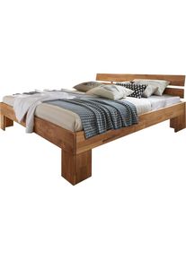 Massivholzbett »Tommy«, aus Wildeiche, in unterschiedlichen Breiten, Balkenbett, Futonbett , braun , Home Affaire , wildeiche