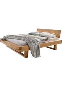 Massivholzbett &raquo;Ultima&laquo;, aus Holz in Balken-Optik, in unterschiedlichen Breiten und Farben , braun , Home Affaire , Fichte wachs/ge&ouml;lt