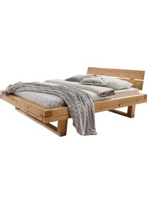 Massivholzbett &raquo;Ultima&laquo;, aus Holz in Balken-Optik, in unterschiedlichen Breiten und Farben , braun , Home Affaire , Fichte wachs/ge&ouml;lt