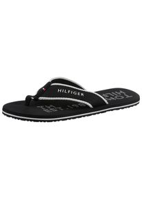 Tommy Hilfiger Zehentrenner »SPORTY HILFIGER BEACH SANDAL«, mit großem Logo auf der Innensohle schwarz 43 Leichter Zehentrenner perfekt für...
