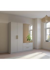 Rauch Drehtürenschrank »Skandi by Quadra Spin«, im Landhaus-Stil mit Massivholzgriffen, mit Schubladen und Spiegel grau Seidengrau