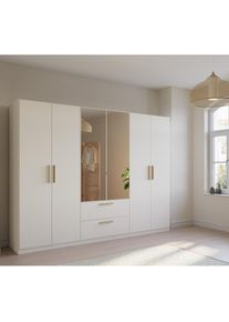 Rauch Drehtürenschrank »Skandi by Quadra Spin«, im Landhaus-Stil mit Massivholzgriffen, mit Schubladen und Spiegel weiß Alpinweiß
