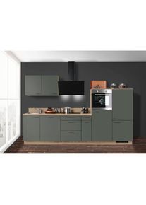 Express Küchen EXPRESS KÜCHEN Küche »Scafa«, vormontiert, mit E-Geräten, Vollauszug, Soft-Close, Breite 320 cm grau bergeiche + bergeiche