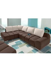 Ecksofa, mit Ottomane, wahlweise mit Bettfunktion , orange , Inosign , dunkelbraun/creme