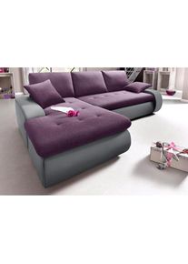 Ecksofa, wahlweise XL oder XXL , lila , Trendmanufaktur , grau/brombeer