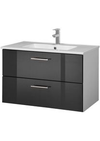 HELD MÖBEL HELD MÖBEL Waschtisch »Trento«, Badmöbel in Breite 80 cm, Waschplatz mit 2 Schubladen, Badschrank grau anthrazit