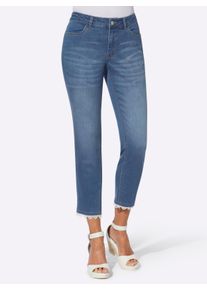WITT Damen 7/8-Jeans mit Spitze am Beinabschluss, blue-bleached, Größe 40, 81% Baumwolle, 17% Polyester, 2% Elasthan