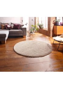 Hochflor-Teppich »Magong«, rund, 25 mm Höhe, Microfaser, einfarbiger Teppich, fussbodenheizungsgeeignet, Uni-Farben , beige , my home , natur