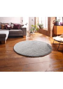 Hochflor-Teppich »Magong«, rund, 25 mm Höhe, Microfaser, einfarbiger Teppich, fussbodenheizungsgeeignet, Uni-Farben , grau , my home ,...