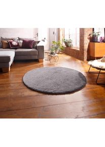 Hochflor-Teppich »Magong«, rund, 25 mm Höhe, Microfaser, einfarbiger Teppich, fussbodenheizungsgeeignet, Uni-Farben , grau , my home , stone