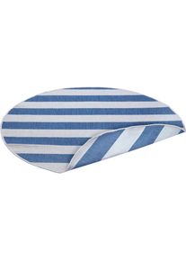 Teppich »Alan«, rund, 5 mm Höhe, Wendeteppich mit Streifen, Skandi, Flachgewebe, UV-beständig , blau , Andas , ocean