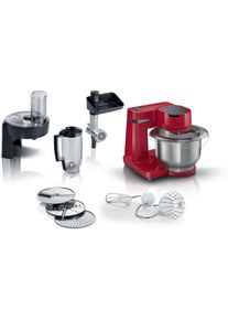 Bosch Küchenmaschine »MUMS2ER30 MUM Serie 2«, 700 W, 3, 8 l Schüssel, Patisserieset, Fleischwolf, Schnitzler inkl. 3 Scheiben, Mixer-Aufsatz rot