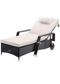 Casaria® Polyrattan Sonnenliege Schwarz/Creme 193x90x43cm