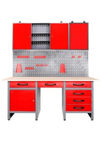 ONDIS24 Werkstatt-Set »Fritz«, (Set, 3 tlg.), Werkbank mit Lochwand & 2 Werkstattschränken rot anthrazit/rot