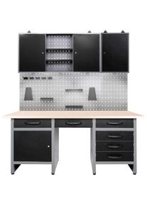 ONDIS24 Werkstatt-Set »Fritz«, (Set, 3 tlg.), Werkbank mit Lochwand & 2 Werkstattschränken schwarz anthrazit/schwarz/grau