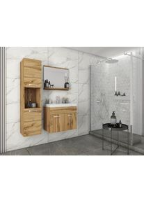 Welltime Badmöbel-Set »Lorca«, Set L Lorca 60cm Waschbecken Unterschrank Hochschrank Waschtisch braun eiche wotan/eiche wotan