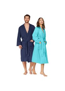 my home Unisex-Bademantel »Travel«, (1 St.), für Damen & Herren, leichte Qualität, langer Bademantel blau marine Langer Bademantel in Kimonform für...