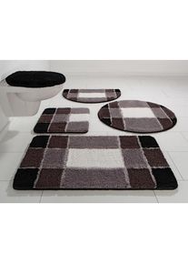 my home Badematte »Pia«, Höhe 20 mm, rutschhemmend beschichtet, Hoch-Tief-Effekt, karierte Badematten, auch als 3 teiliges Set grau anthrazit