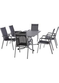 siena GARDEN Garten-Essgruppe »Tesoro / Sola«, (Set, 7 tlg.), Set, 7-tlg, bestehend aus 6 Sesseln und 1 Tisch grau, dark stone, silber