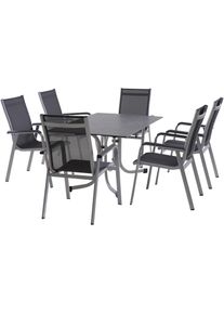 siena GARDEN Garten-Essgruppe »Tesoro / Sola«, (Set, 7 tlg.), Set, 7-tlg, bestehend aus 6 Sesseln und 1 Tisch grau, dark stone, silber