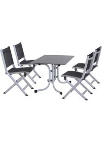 siena GARDEN Garten-Essgruppe »Tesoro / Sola«, (Set, 5 tlg.), Set, 5-tlg, bestehend aus 4 Sesseln und 1 Tisch grau, dark stone, silber