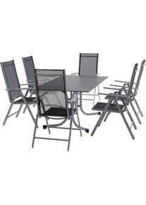 siena GARDEN Garten-Essgruppe »Saturn / Sola«, (Set, 7 tlg.), Set, 7-tlg, bestehend aus 6 Sesseln und 1 Tisch silber, dark stone