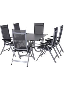 siena GARDEN Garten-Essgruppe »Tesoro / Sola«, (Set, 7 tlg.), Set, 7-tlg, bestehend aus 6 Sesseln und 1 Tisch grau, dark stone, silber