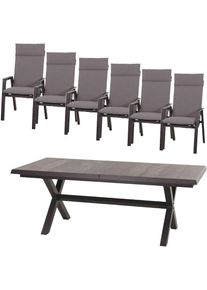 siena GARDEN Garten-Essgruppe »Valencia/Messina«, (Set, 13 tlg.), Set, 13-tlg bestehend aus 6 Sesseln, 6 Auflagen und 1 Ausziehtisch matt anthrazit