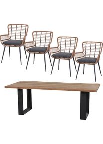 siena GARDEN Garten-Essgruppe »Zamora / Macau«, (Set, 9 tlg.), Set, 9-tlg bestehend aus 4 Sessel, 4 Kissen und 1 Tisch Royal oak, Teak, matth...