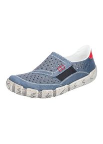 Rieker Slipper, mit kontrastfarbener Ziernaht blau 37 blau-kombiniert Zum Schlupfen, mit Gummizug