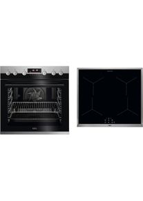 AEG Induktions Herd-Set »TEAMH1PIS2«, EPS335061M, Pyrolyse-Selbstreinigung grau 4 elektronische Automatikkochstellen