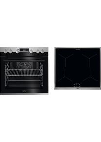 AEG Induktions Herd-Set »TEAMHH3«, EEE45502BM, Öko-Timer silberfarben 4 elektronische Automatikkochstellen