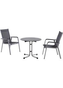 siena GARDEN Balkonset »Tesoro / Sola«, (Set, 3 tlg.), Set, 3-tlg, bestehend aus 2 Sesseln und 1 Tisch grau, dark stone, silber