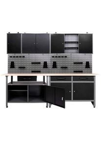 ONDIS24 Werkstatt-Set, (Set), 2x Werkbank, 2x Werkzeugwand, 3x Hängeschrank schwarz schwarz/grau
