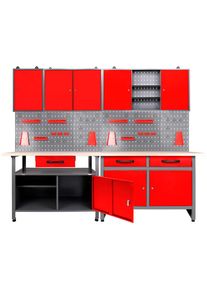 ONDIS24 Werkstatt-Set, (Set), 2x Werkbank, 2x Werkzeugwand, 3x Hängeschrank schwarz schwarz/rot