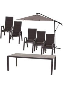 siena GARDEN Garten-Essgruppe »Milano / Ancona«, (Set, 8 tlg.), bestehend aus 6 Sesseln, 1 Tisch und 1 Ampelschirm matt anthrazit, grau, wood grey,...
