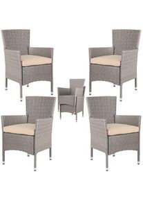 Casaria® Polyrattan Gartenstuhl 4er-Set Creme/Beige stapelbar