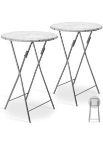 Casaria® Stehtisch 2er-Set Weiß Marmoroptik Ø60cm klappbar