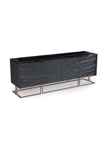 Casse Sideboard Nero Marquina Marmor, schwarzes Leder und mattes Roségold Mansi London