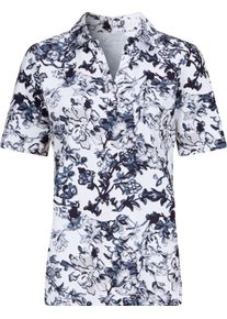 Damen Poloshirt im Blüten-Dessin weiss-marine-bedruckt