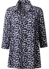 Damen Longbluse weiss-marine-gemustert